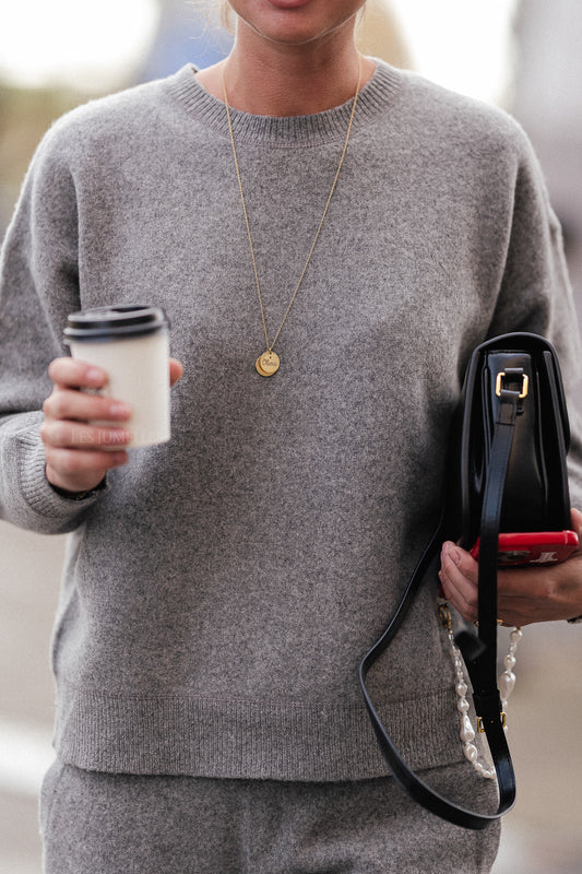 Les Jumelles SLFNukki LS tricot col rond gris moyen chiné