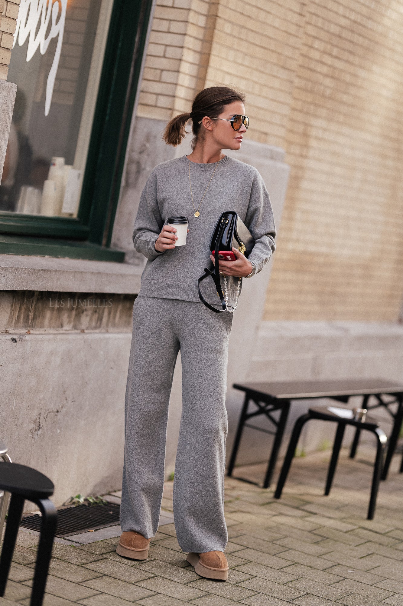 Pantalon en tricot SLFNukki MW gris moyen chiné