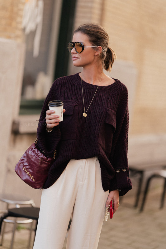 Les Jumelles Pull maille Noémie burgundy