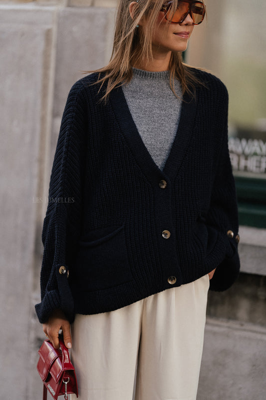 Les Jumelles Gilet tricoté Noémie ciel nocturne