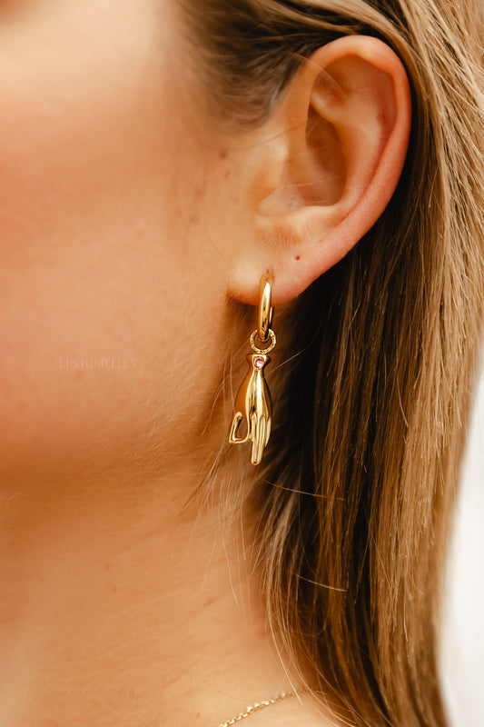 Les Jumelles Boucles d'oreilles symbole main or/rose