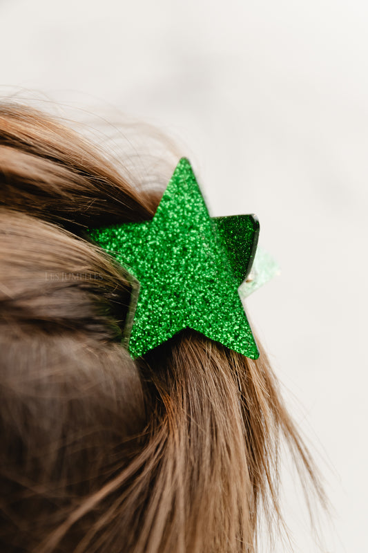 Les Jumelles Haarspange leuchtender Stern grün