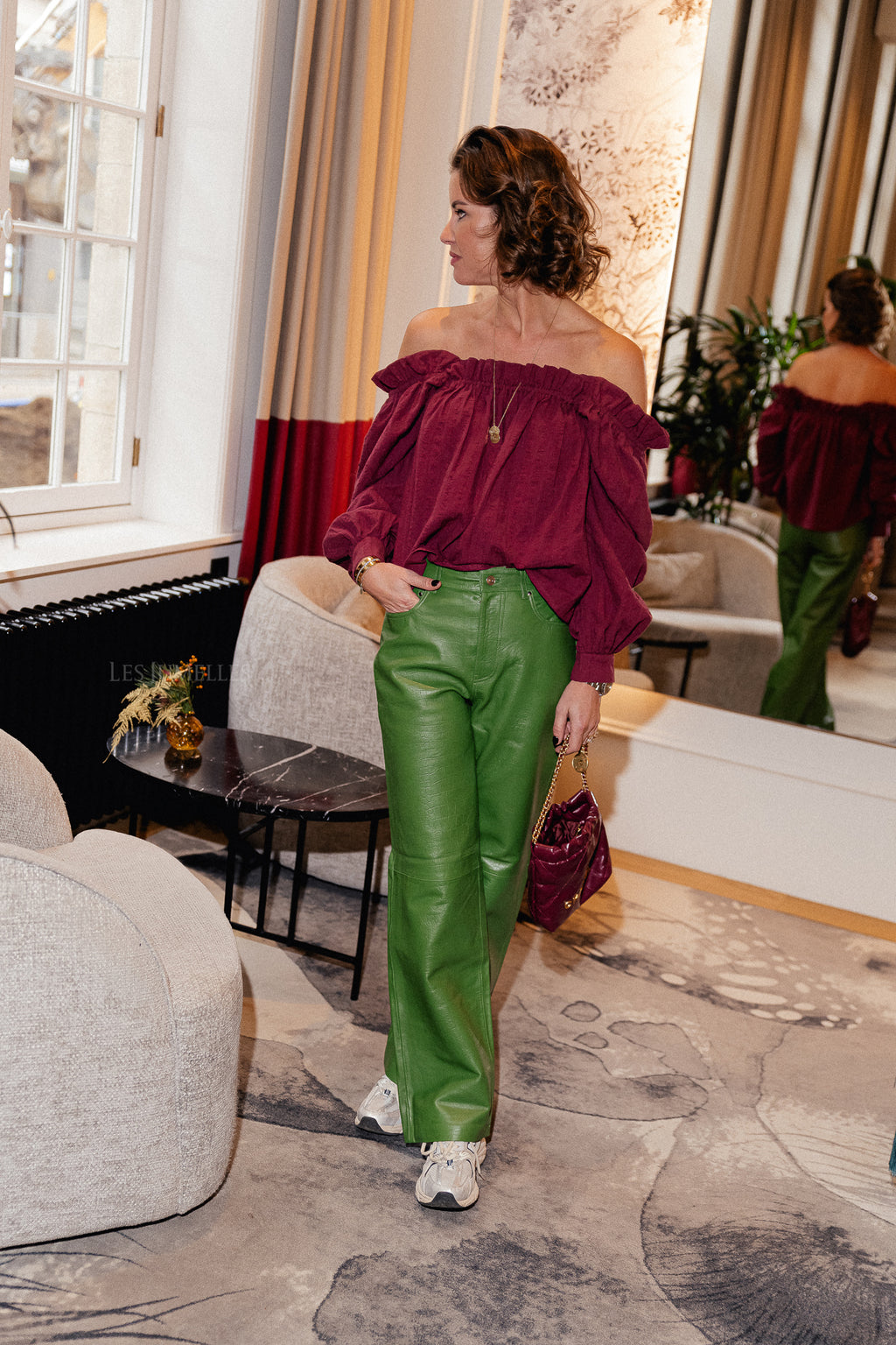 Pantalon en cuir ROUCamely HW vert