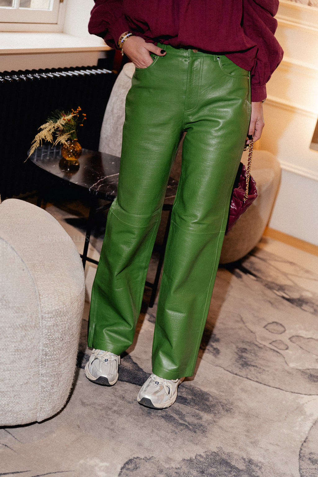 Pantalon en cuir ROUCamely HW vert