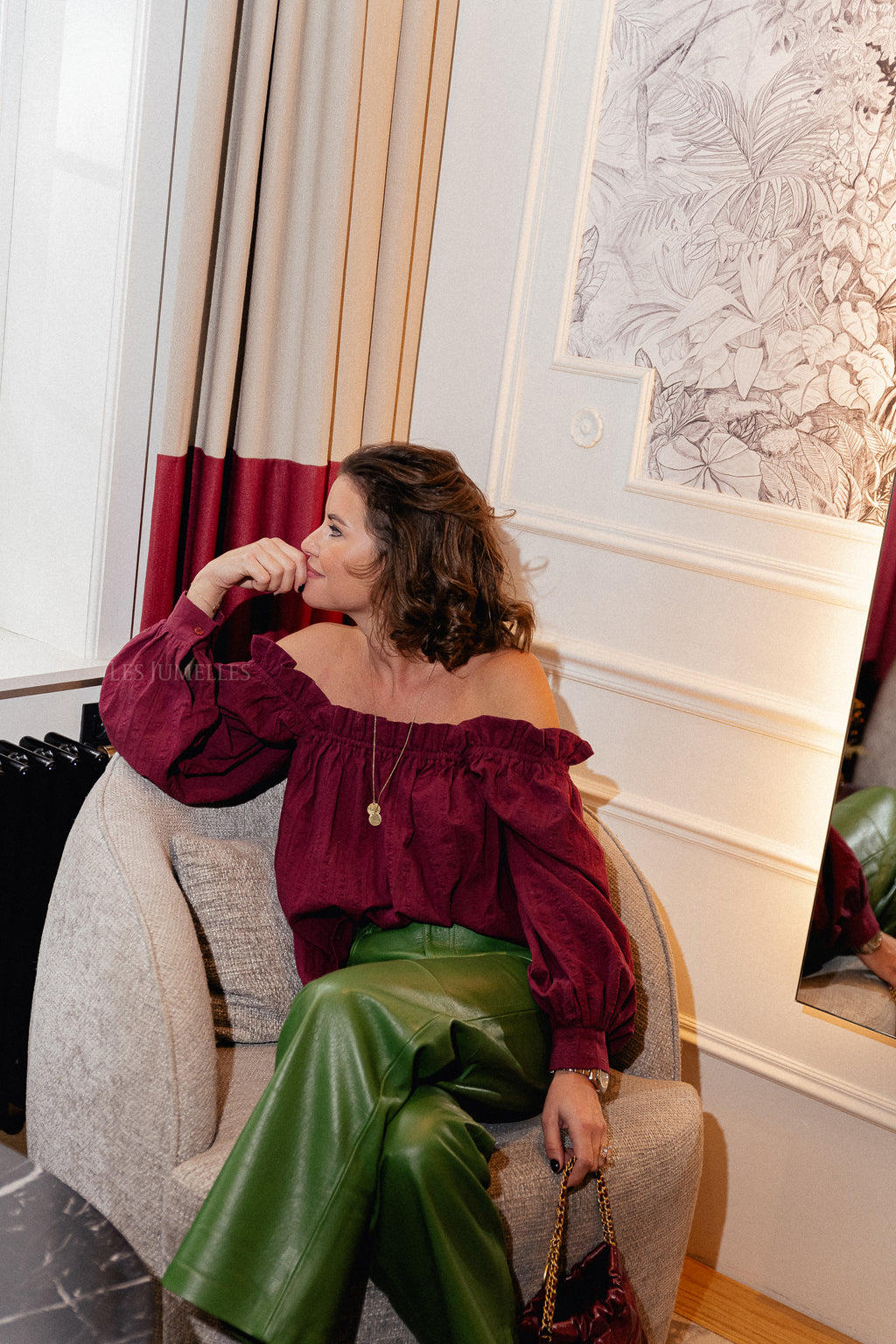 Pantalon en cuir ROUCamely HW vert