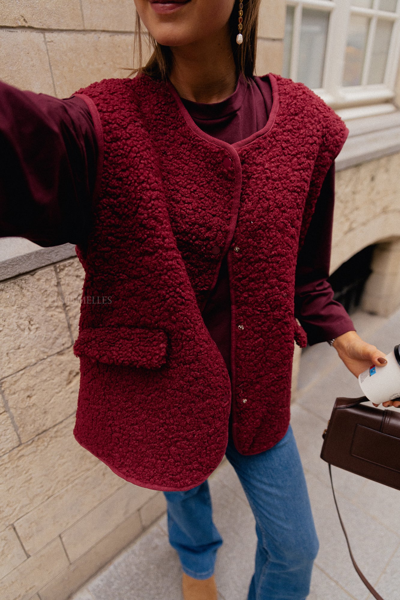 Gilet en peluche Daina bordeaux