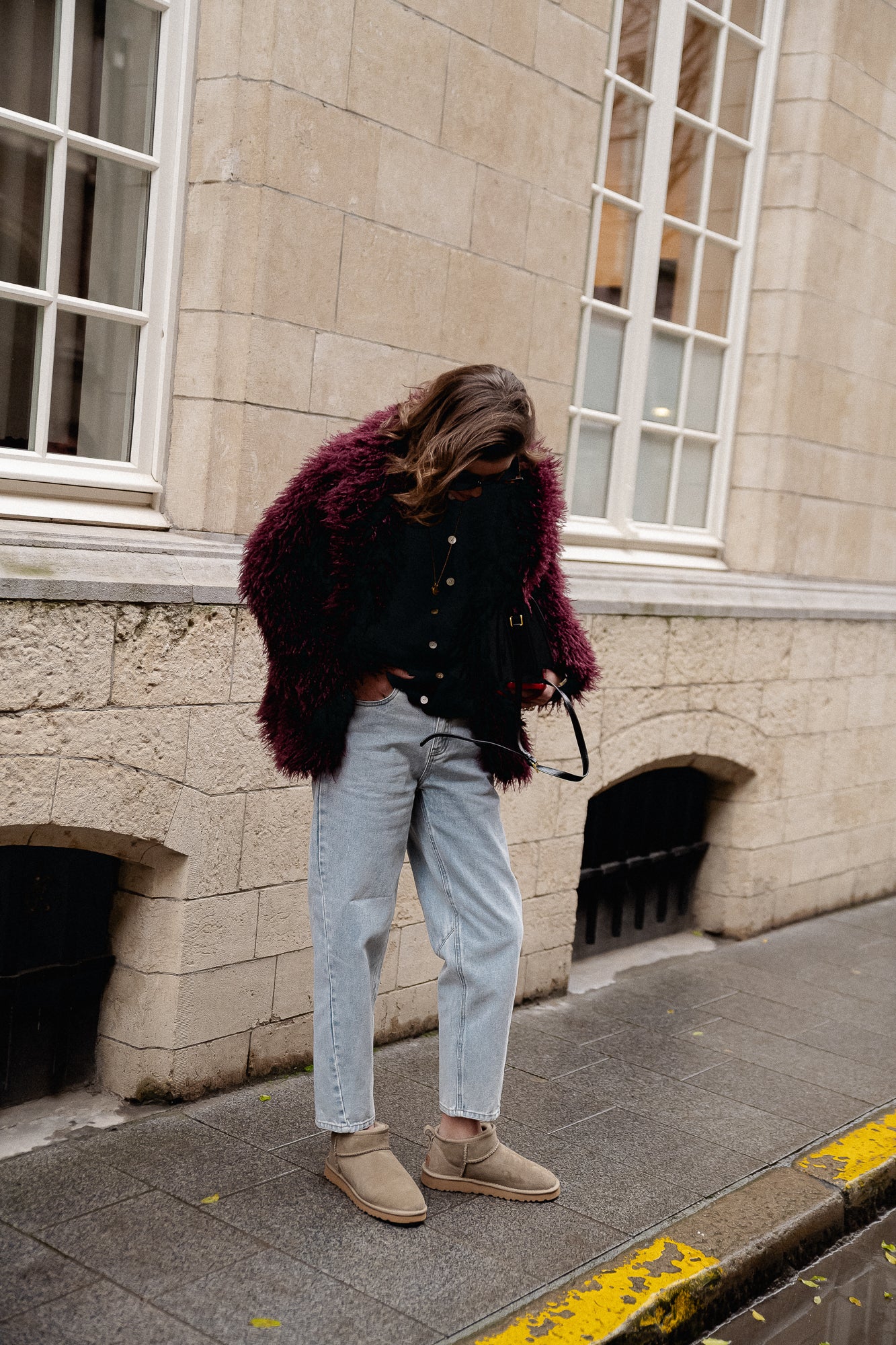 Cameron faux shearling coat burgundy