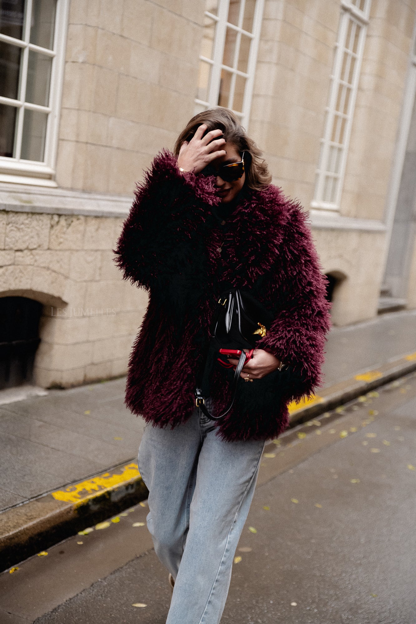 Cameron faux shearling coat burgundy