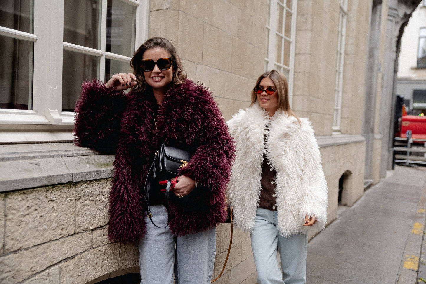 Cameron faux shearling coat burgundy