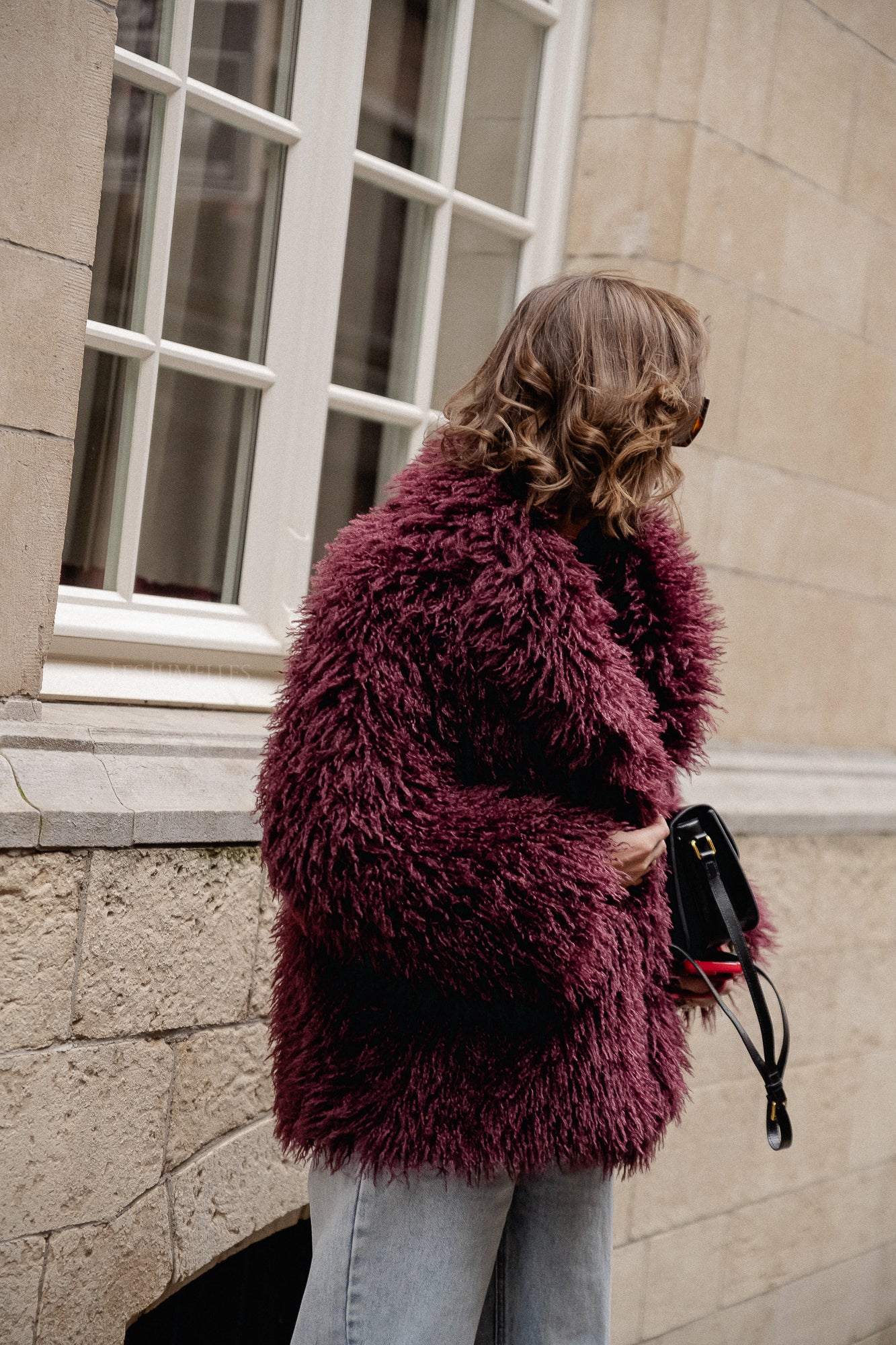 Cameron faux shearling coat burgundy