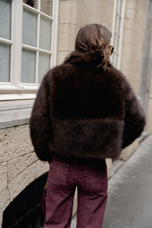 Les Jumelles Grace faux fur coat hot chocolate