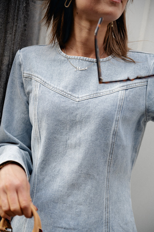 Les Jumelles Robe en jean OBJYulian L/S bleu clair denim