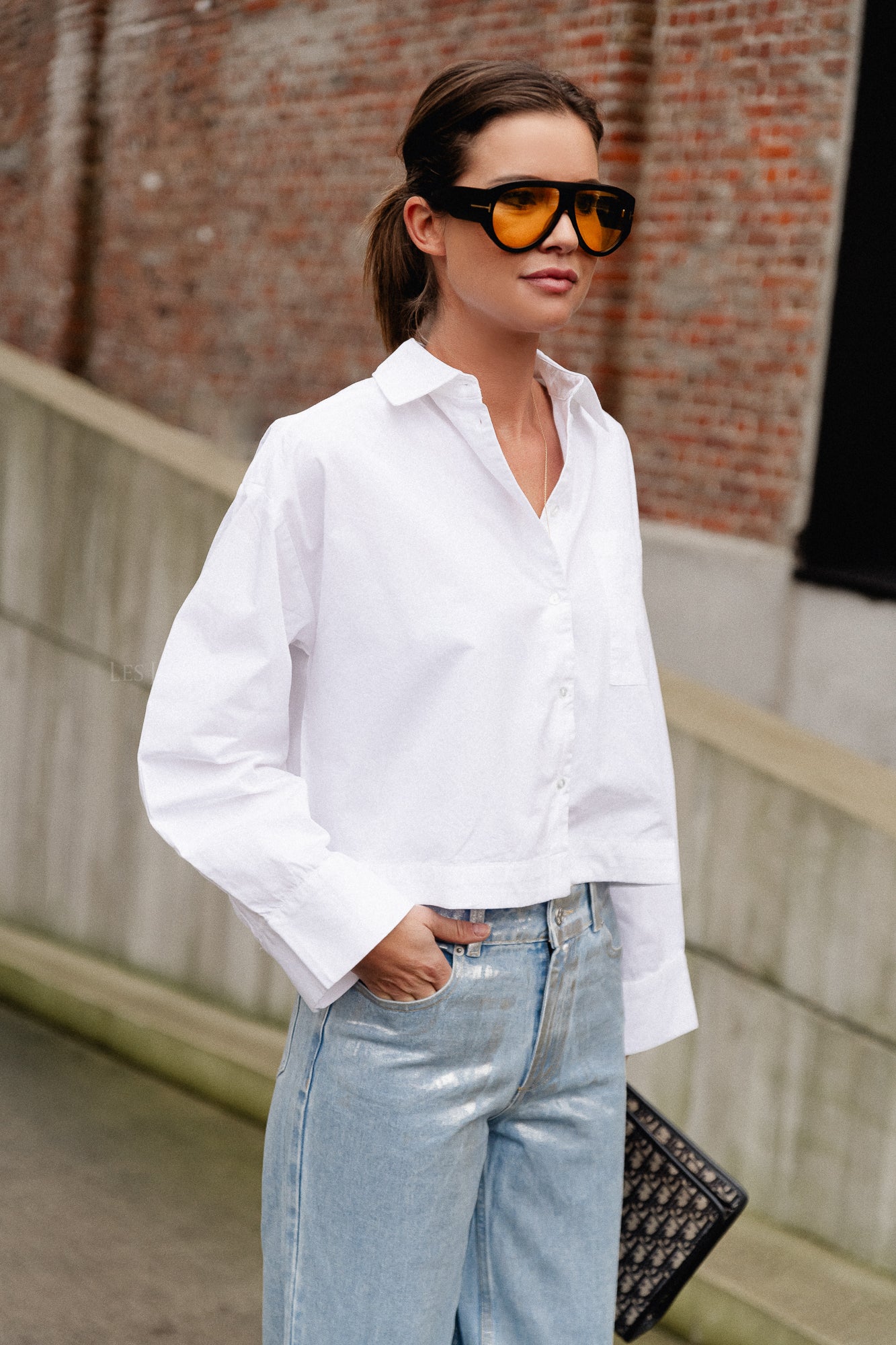 SLFAstha LS cropped boxy shirt white