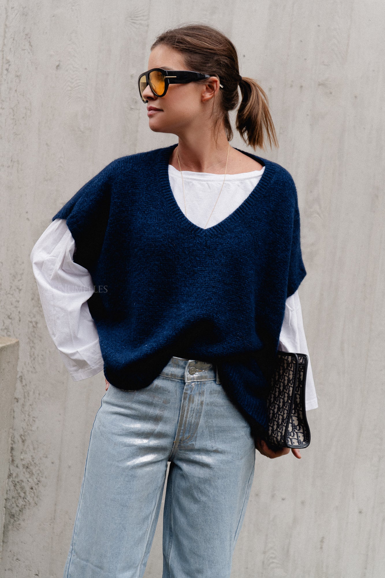 Camille Mohair-Strickweste in Navy