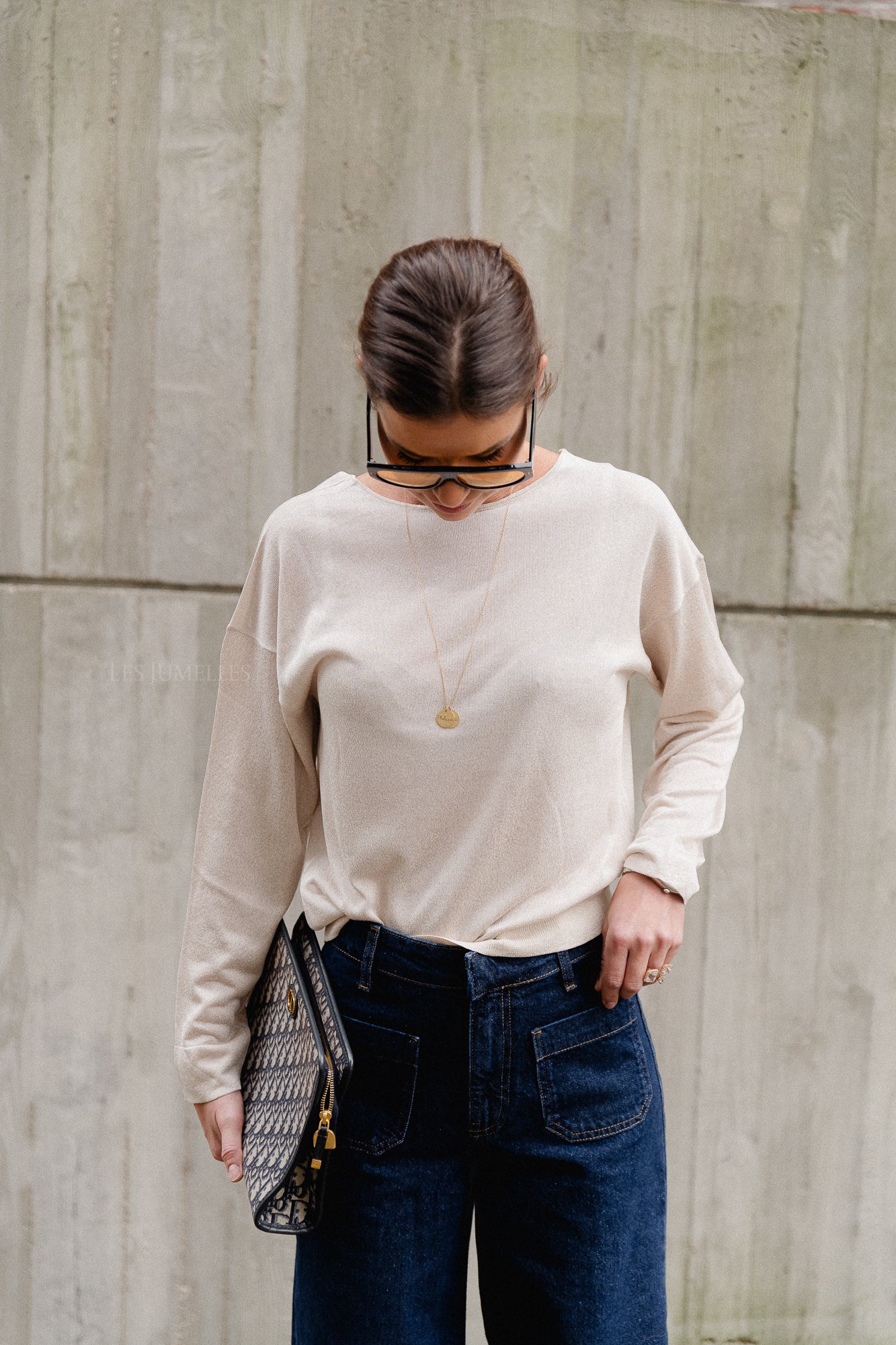 VINovy LS V-hals gebreide top natural melange