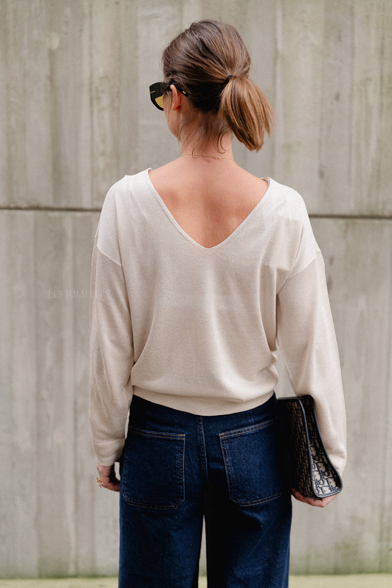 VINovy LS V-hals gebreide top natural melange