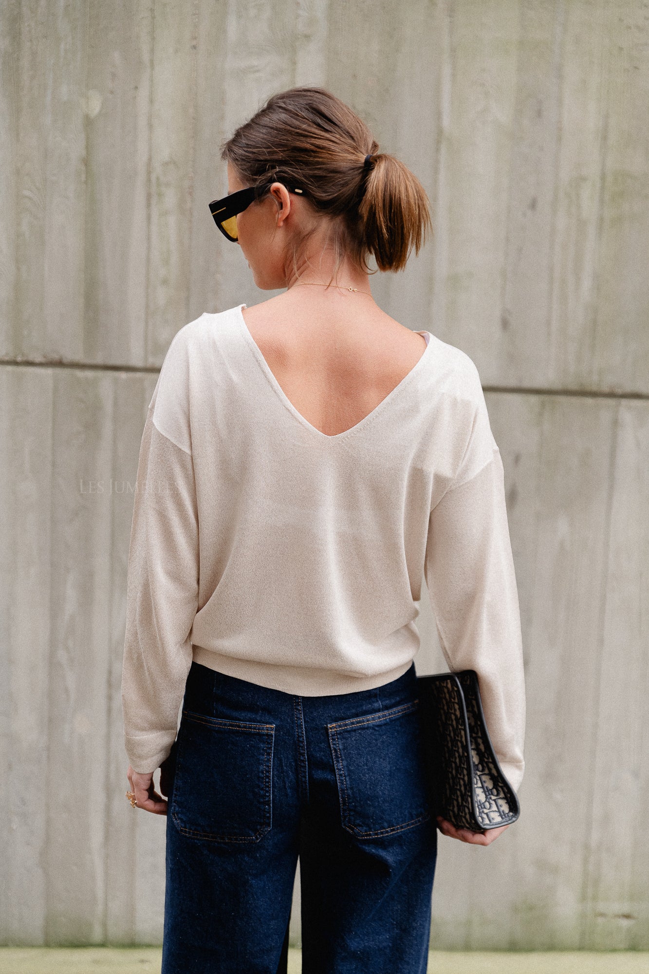 VINovy LS V-hals gebreide top natural melange