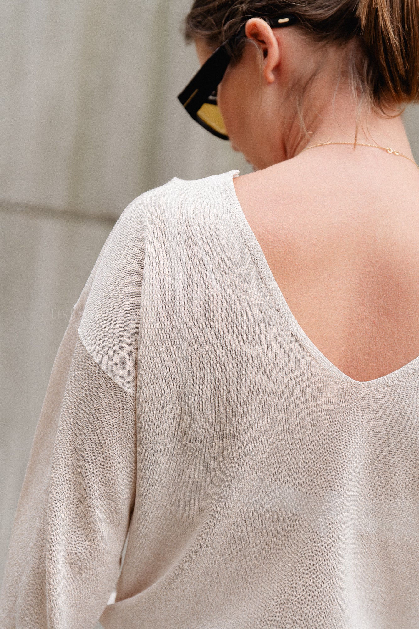 VINovy LS V-hals gebreide top natural melange