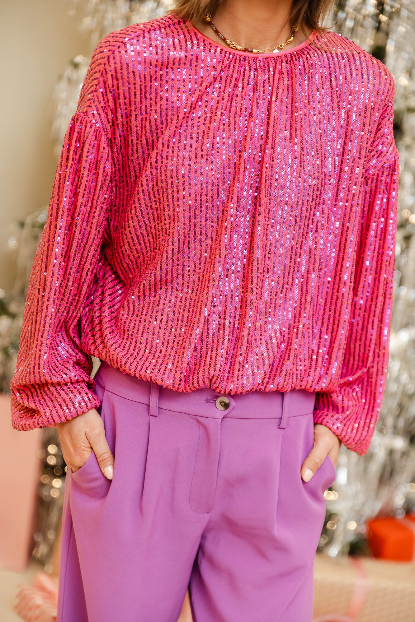 Sequins blouse pale pink