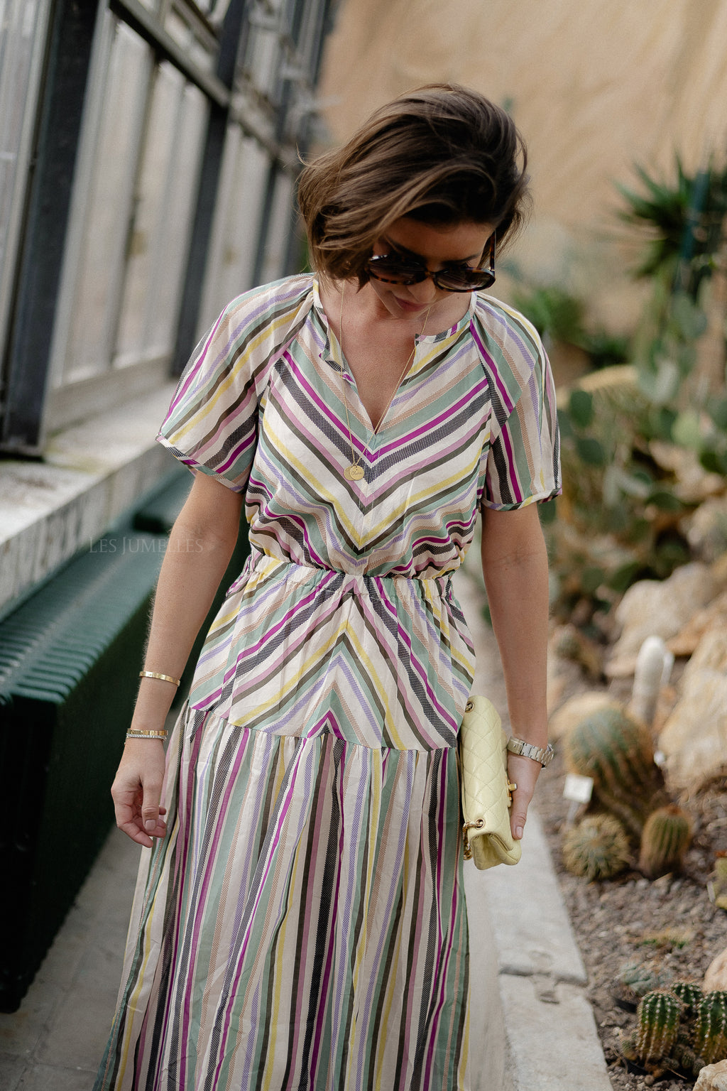 Spirited long dress print yellow/purple