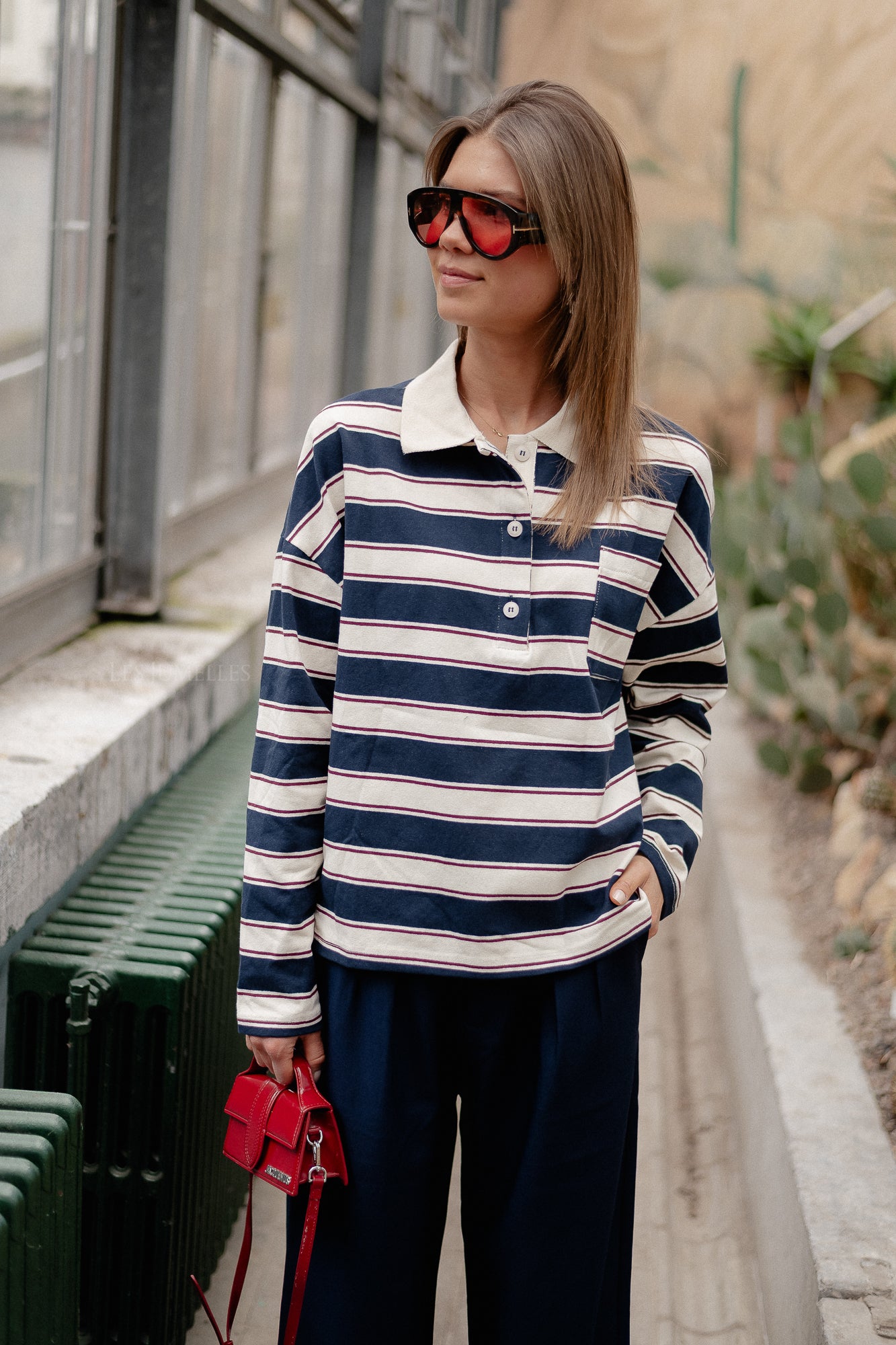 Frances striped polo sweatshirt navy/ecru