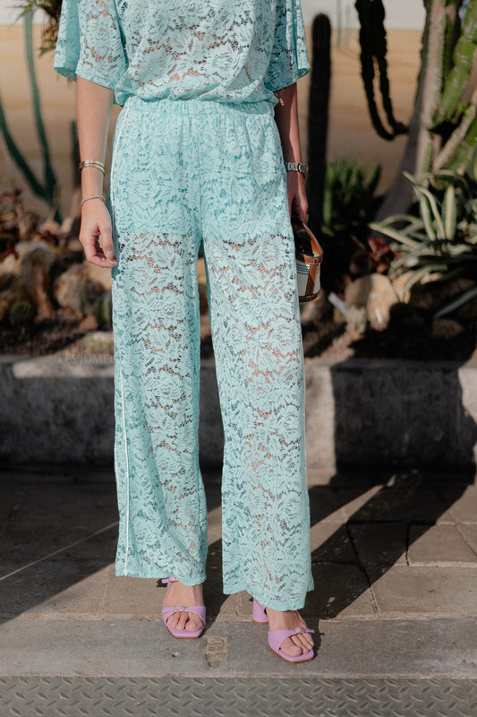 Les Jumelles Georgina lace pants turquoise