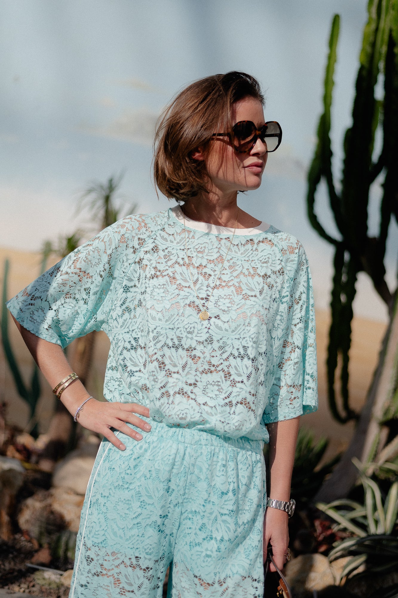 Georgina lace top turquoise