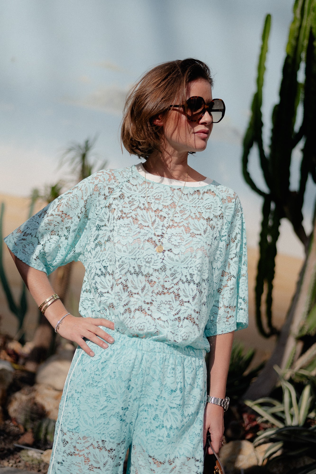 Georgina lace top turquoise