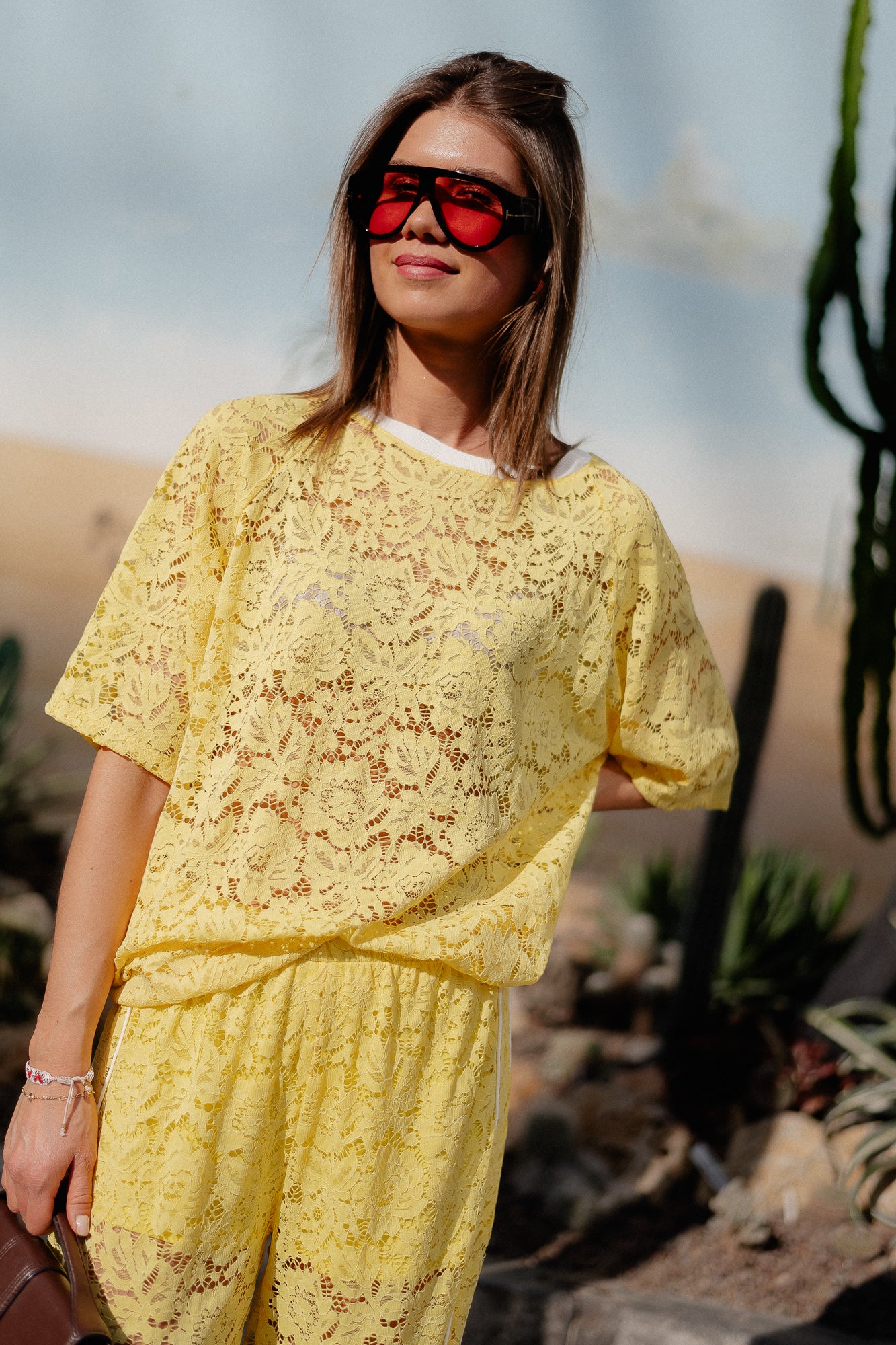 Georgina lace top yellow