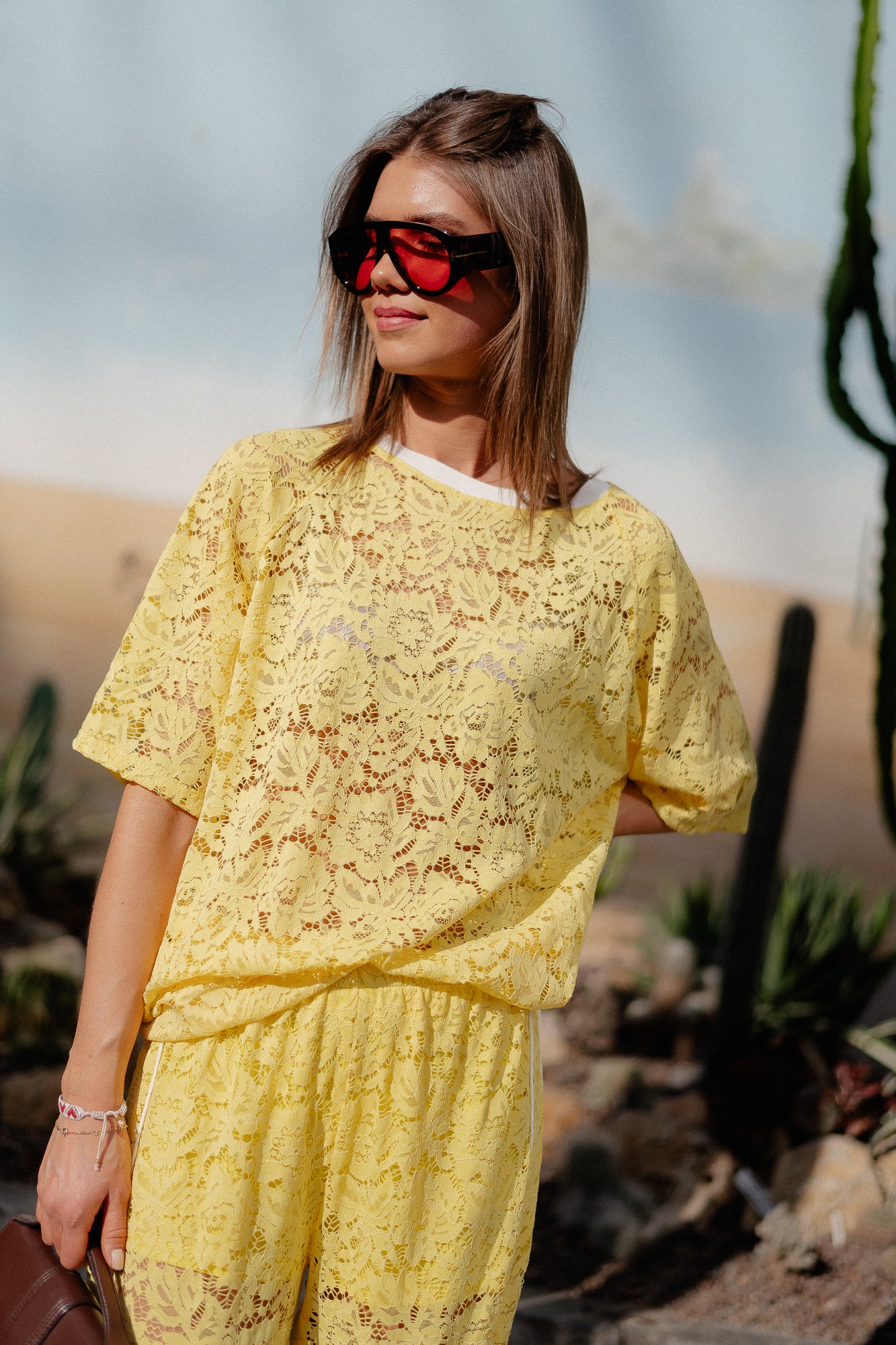 Georgina lace top yellow