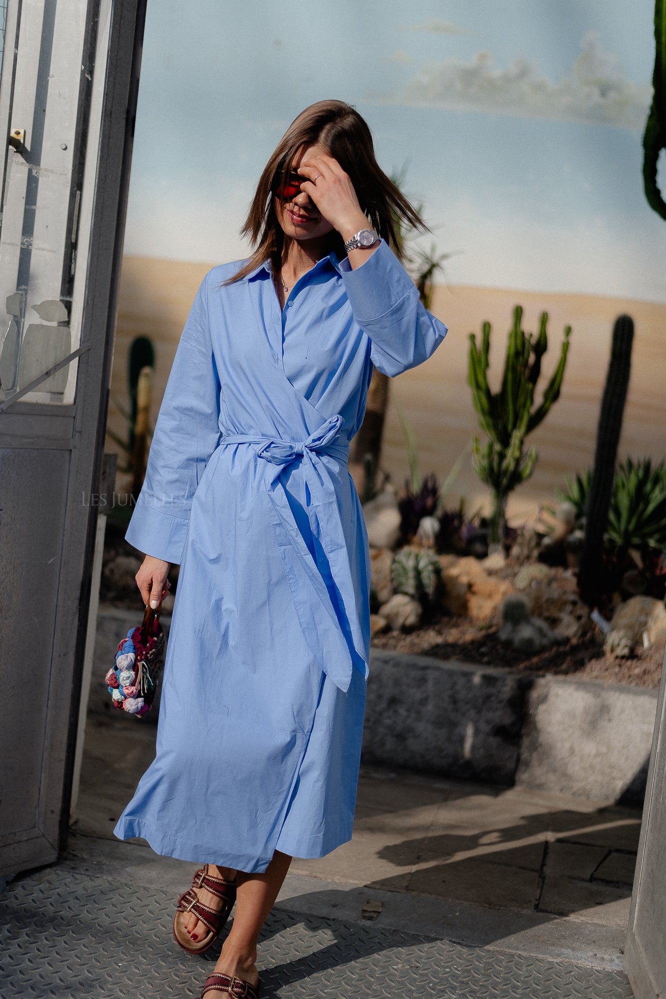 SLFAviana LS midi wrap dress cornflower blue