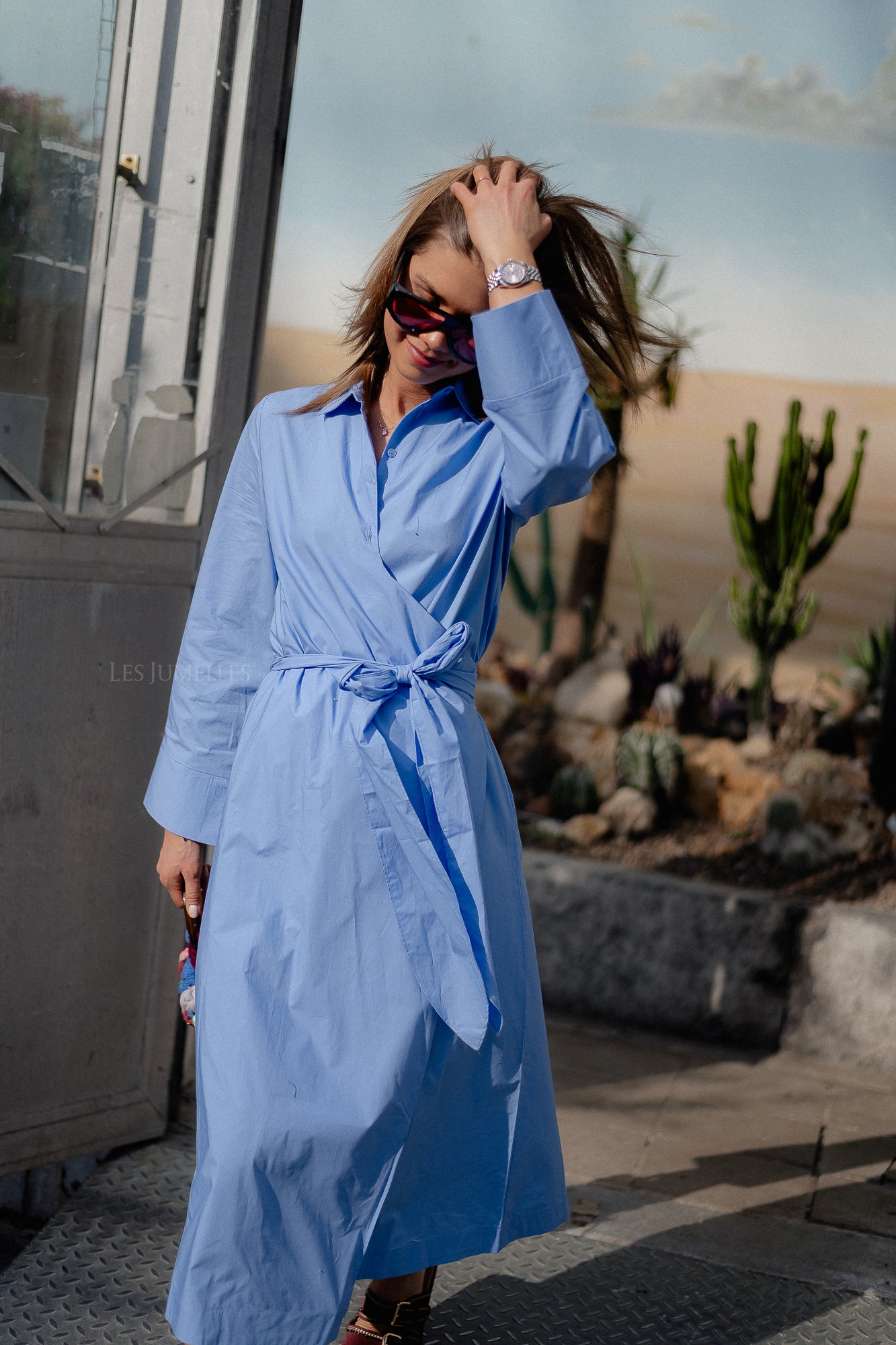 SLFAviana LS midi wrap dress cornflower blue