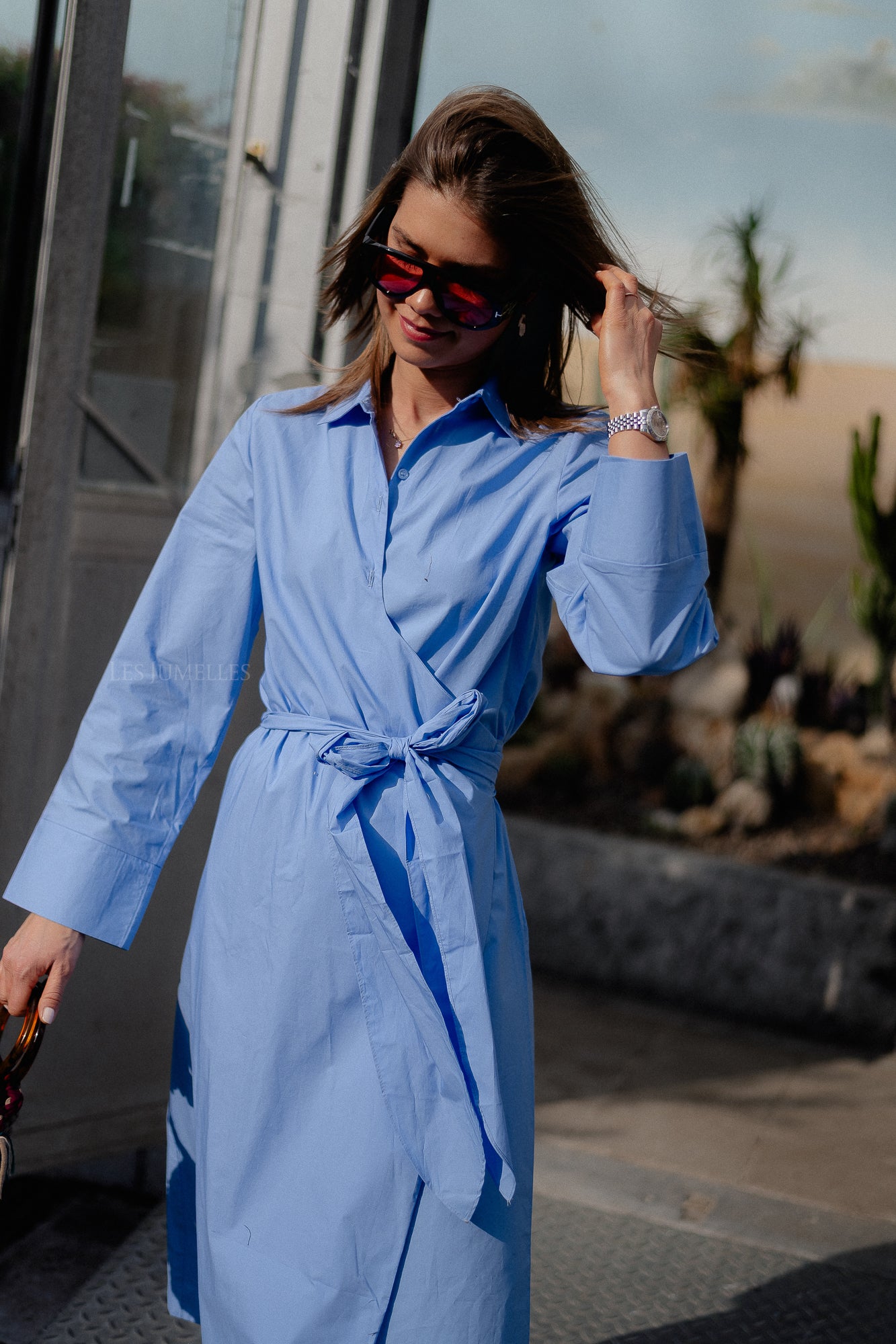 SLFAviana LS midi wrap dress cornflower blue