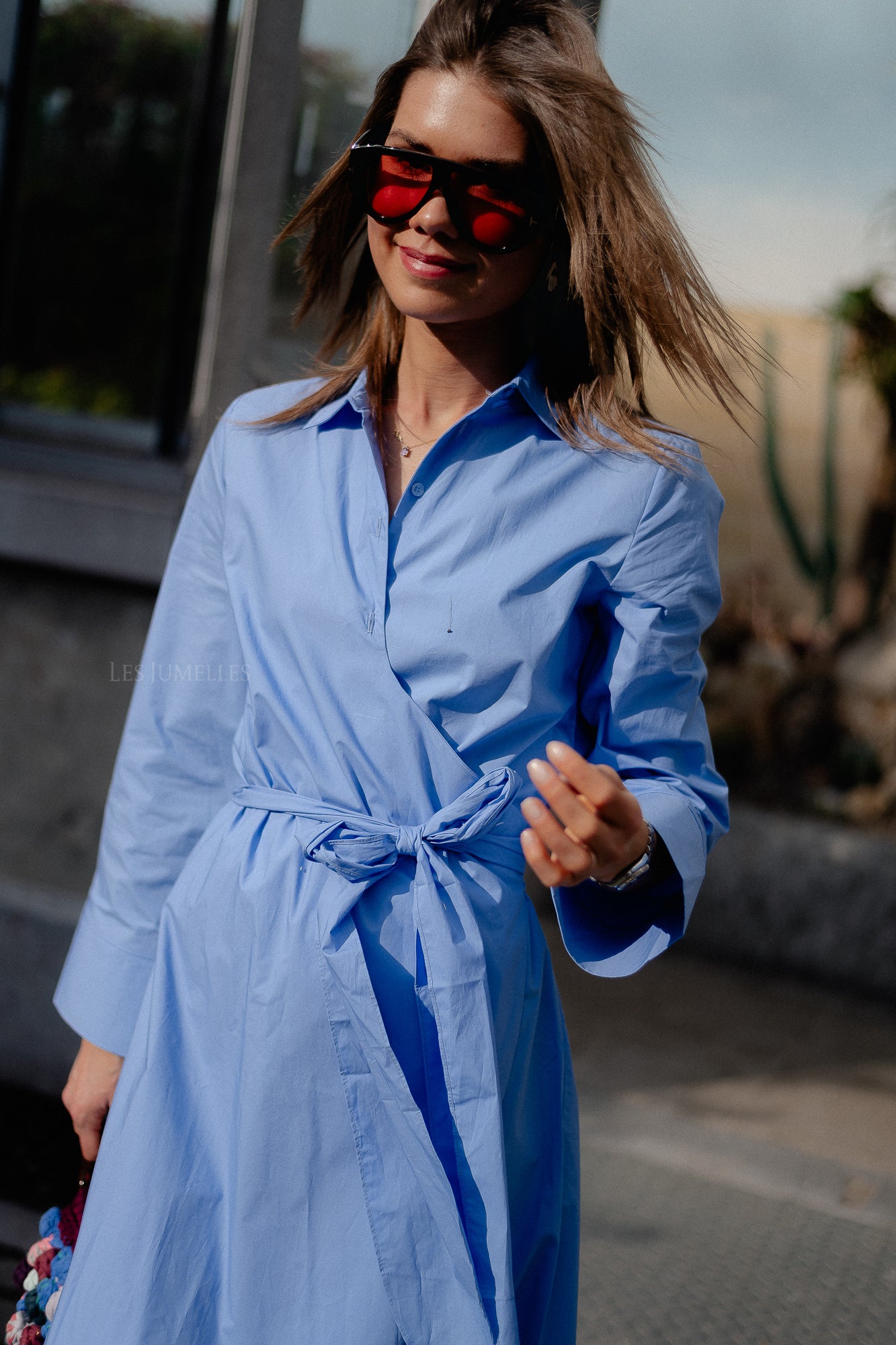 SLFAviana LS midi wrap dress cornflower blue