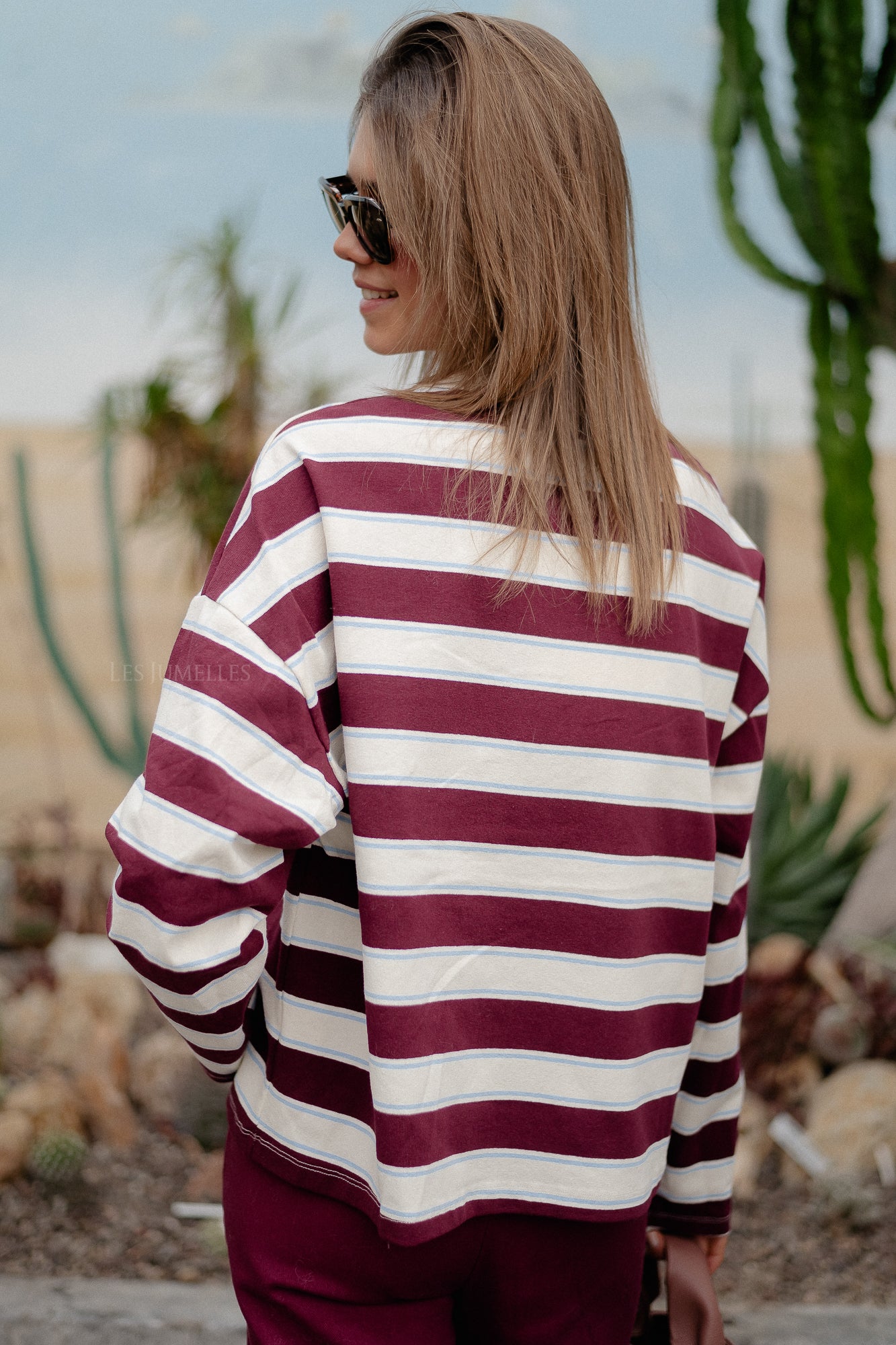 Frances striped polo sweatshirt burgundy/ecru