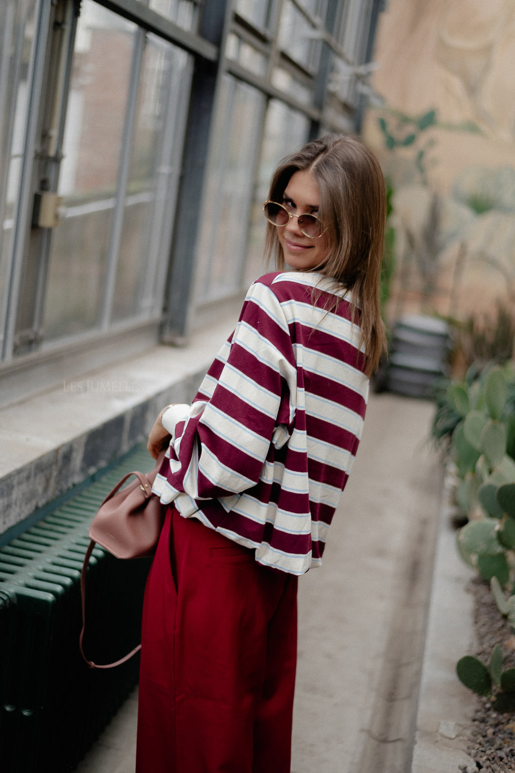 Frances striped sweater burgundy/ecru