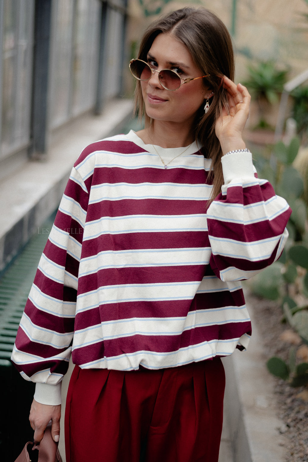 Frances striped sweater burgundy/ecru
