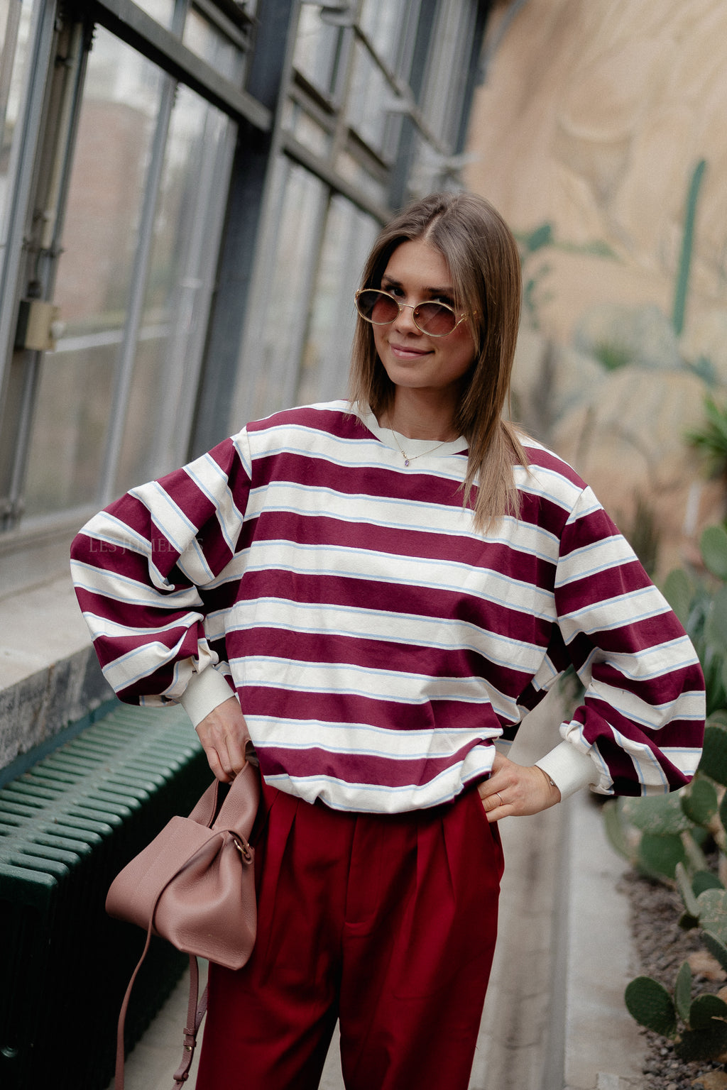 Frances striped sweater burgundy/ecru