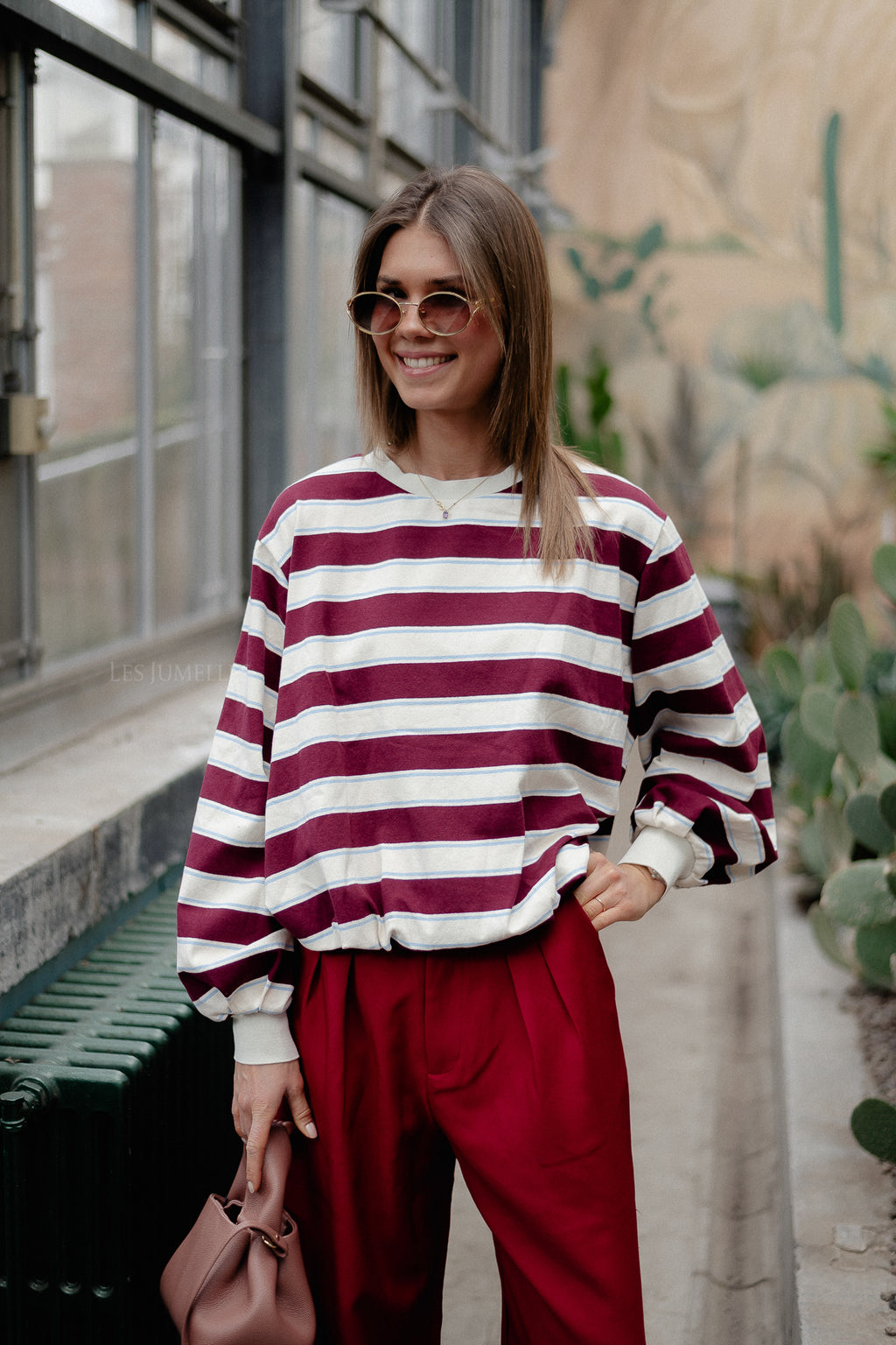 Frances striped sweater burgundy/ecru