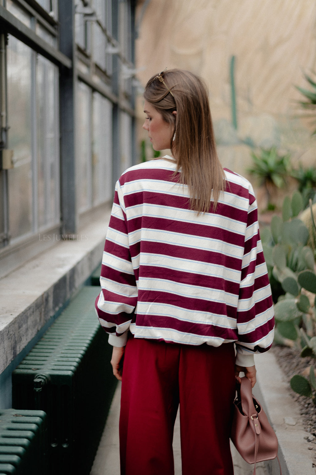 Frances striped sweater burgundy/ecru