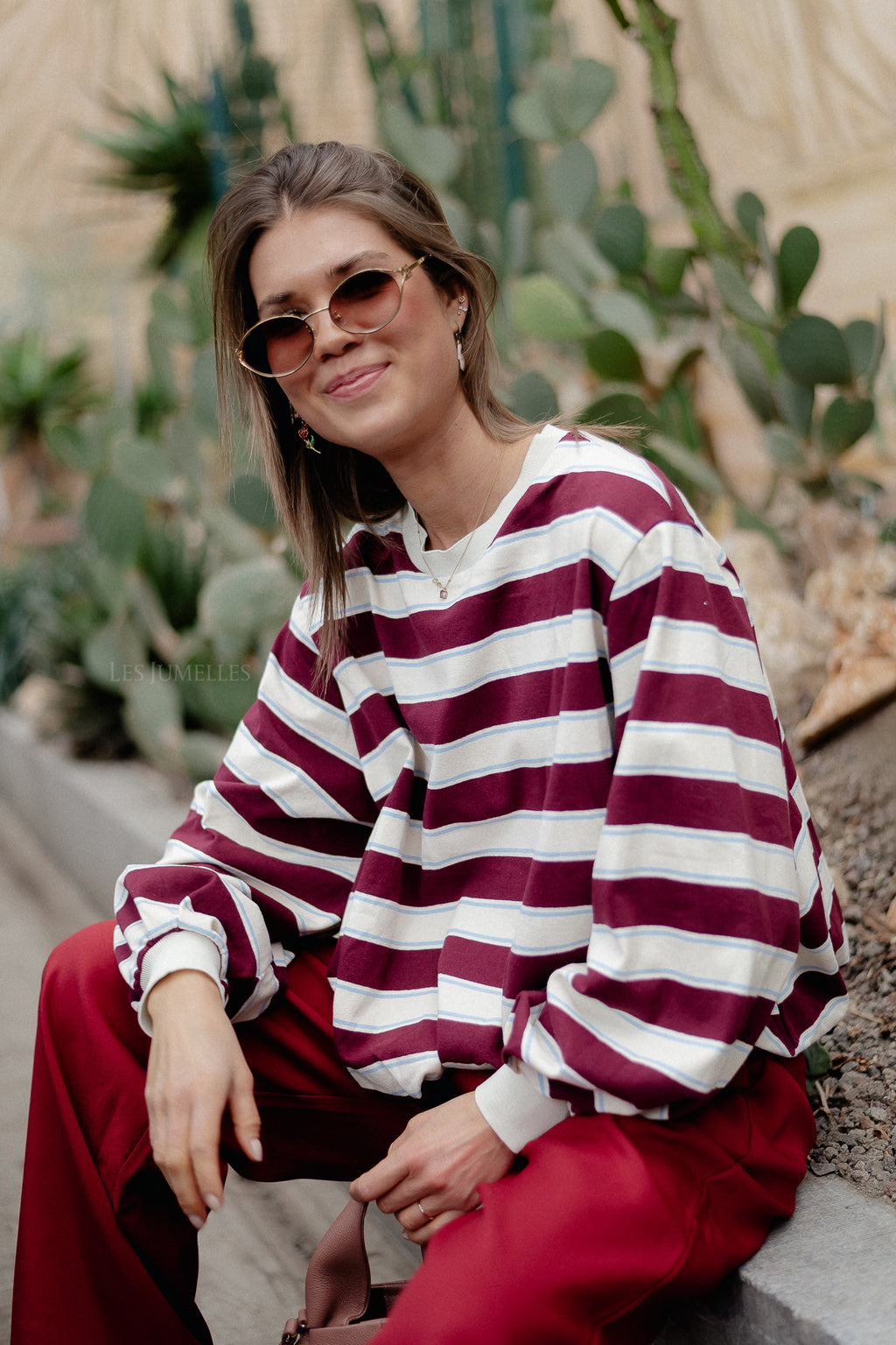 Frances striped sweater burgundy/ecru – Les Jumelles