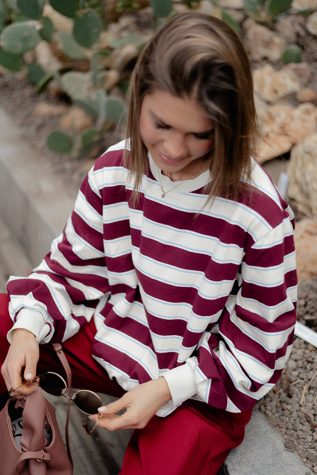 Frances striped sweater burgundy/ecru