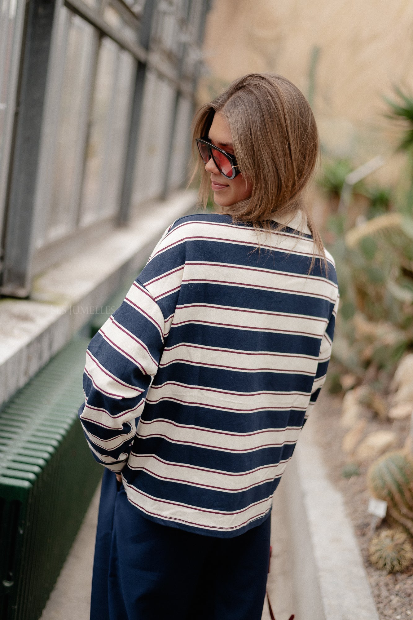 Frances striped polo sweatshirt navy/ecru