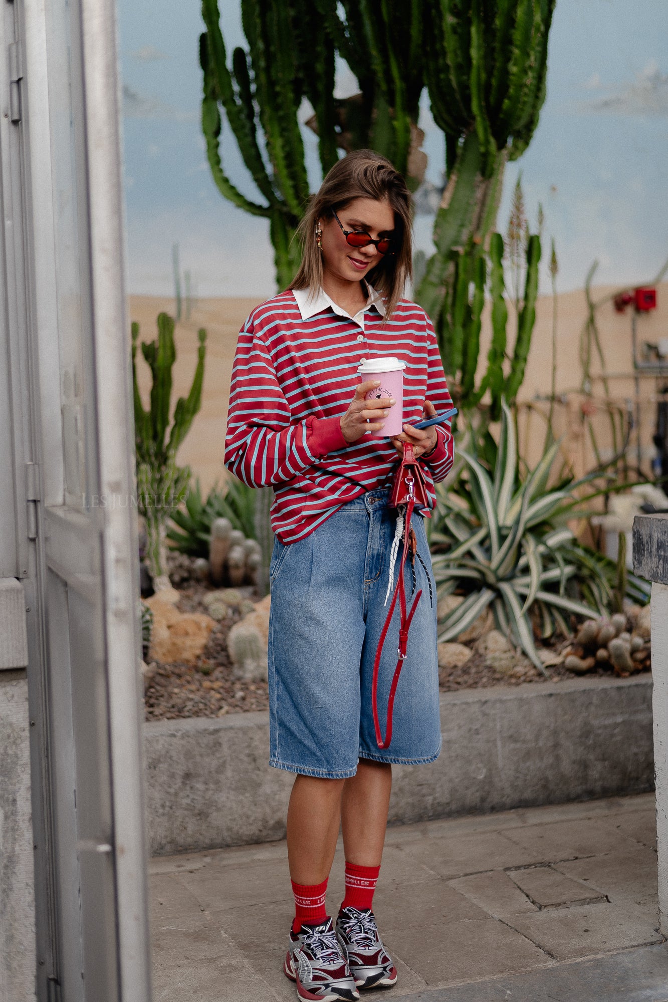 Elise striped polo shirt burgundy/light blue