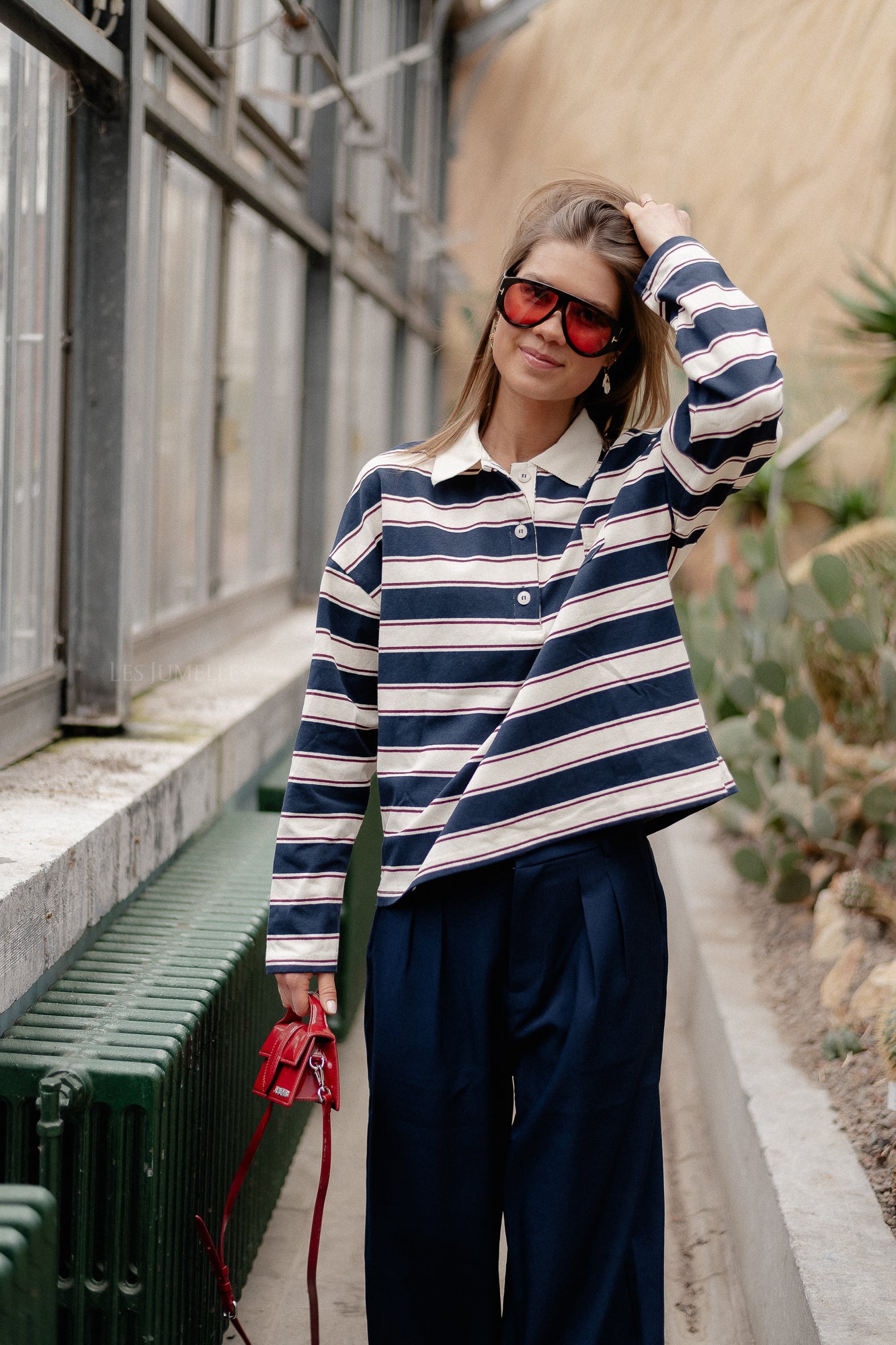 Frances striped polo sweatshirt navy/ecru