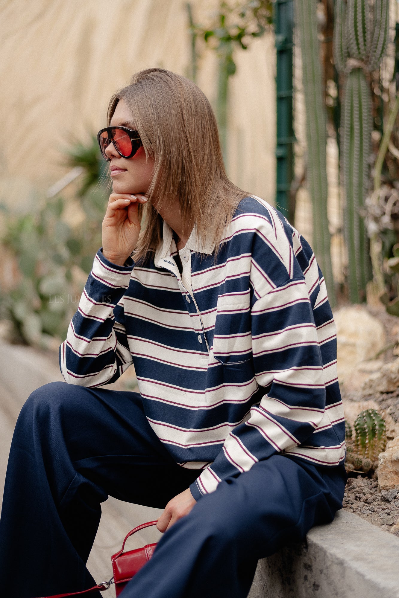 Frances striped polo sweatshirt navy/ecru