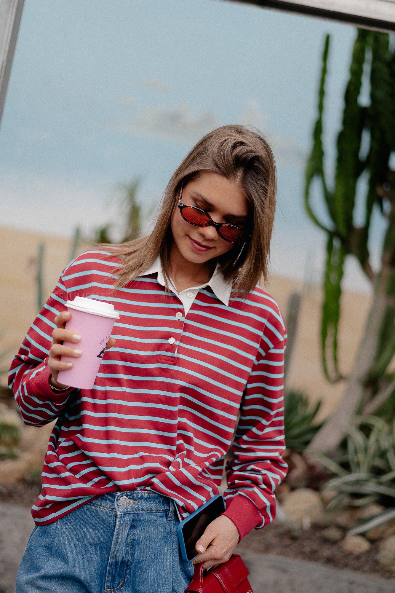 Elise striped polo shirt burgundy/light blue