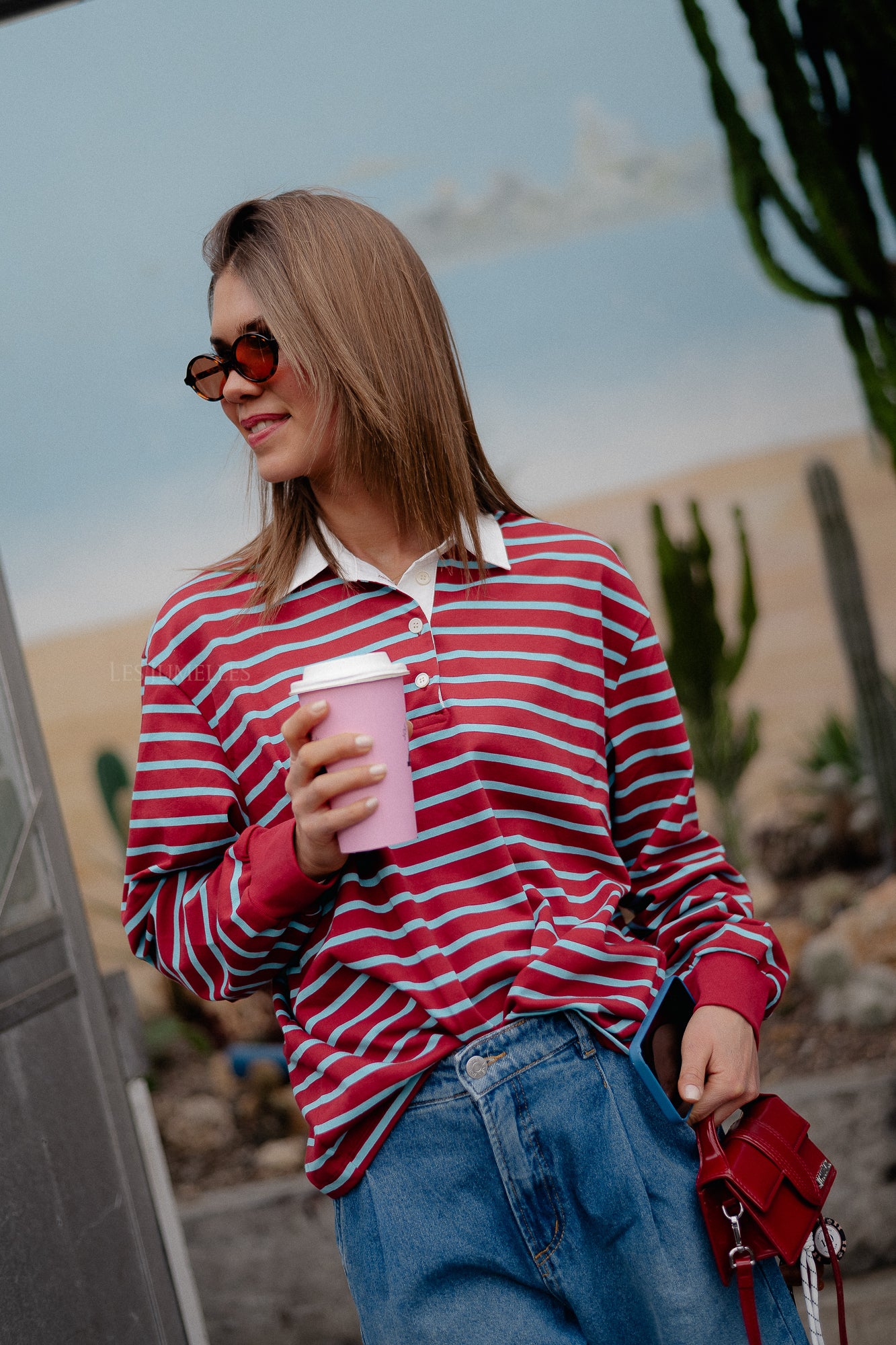 Elise striped polo shirt burgundy/light blue