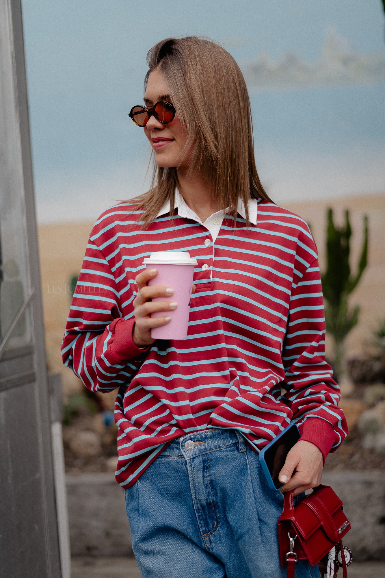 Elise striped polo shirt burgundy/light blue