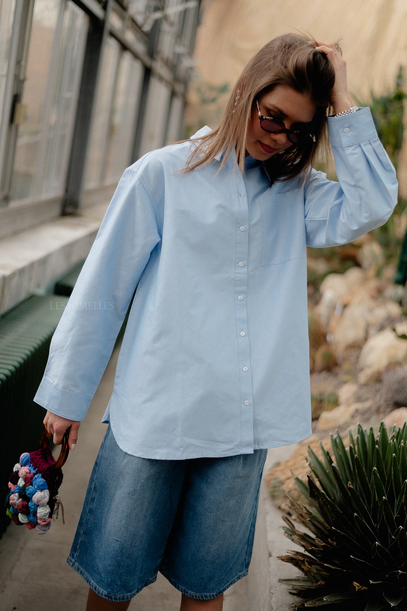 OBJZane LO L/S shirt cornflower blue